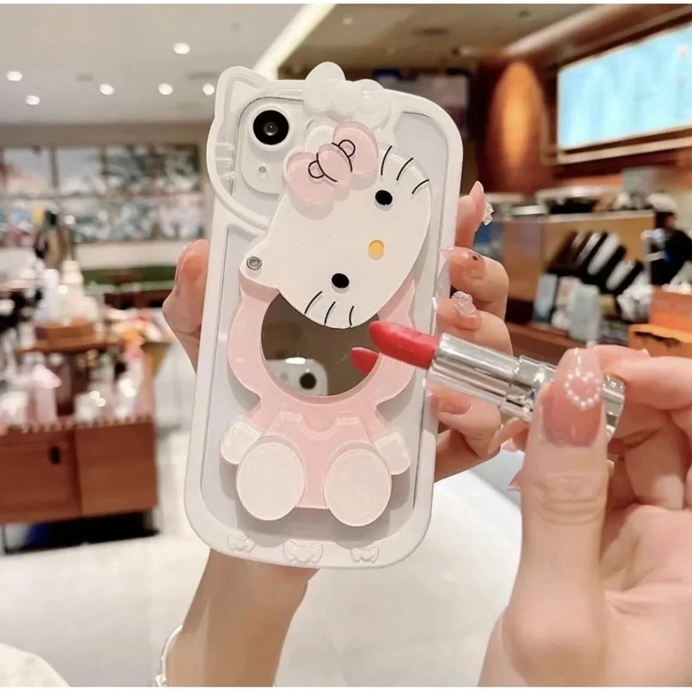HELLO KITTY PHONE CASE WITH MIRROR Glitter CUTE WHITE PINK IPHONE 13 PRO NEW
